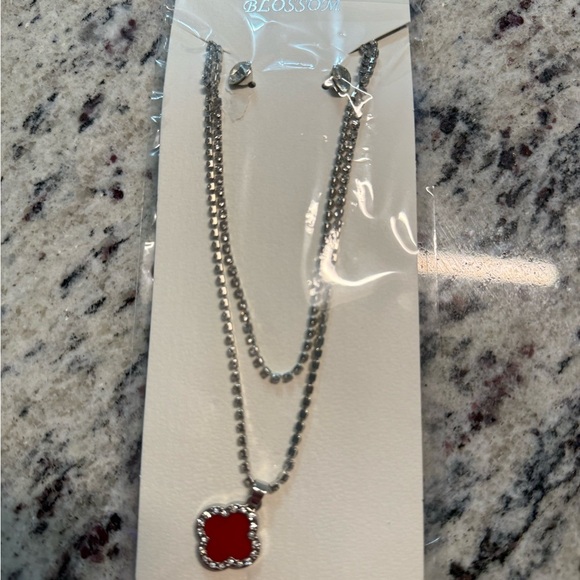 Accessories - Silver Necklace with Red Pendant